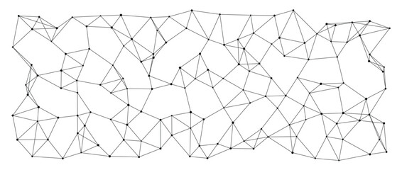 Dynamic web of black lines and dots forming an irregular mesh pattern on a white isolated background perfect for technology, science, or digital network concepts vector illustration