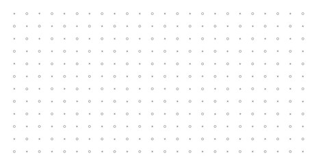 Seamless minimal grid pattern with circles crosses plus signs on white background perfect for modern design projects abstract layouts and digital graphics isolated vector illustration