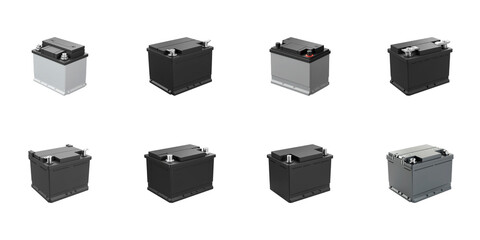 Multiple Car Batteries: An array of car batteries with distinct colors and styles, highlighting their crucial role in powering various vehicles.