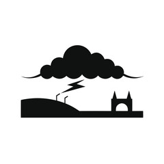 Stormy Weather Over Cityscape Dramatic Black and White Illustration