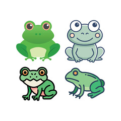 Fototapeta premium Four Cute Cartoon Frogs in Various Poses