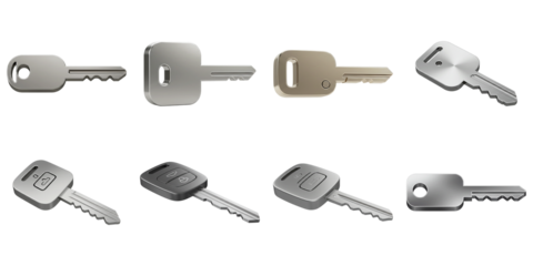 Collection of Keys: A diverse set of keys, showcasing various styles and designs, including traditional metal keys and modern car keys.