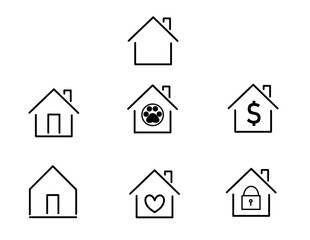 Minimal home icon set – real estate, pet, finance, safety and love concept vector collection