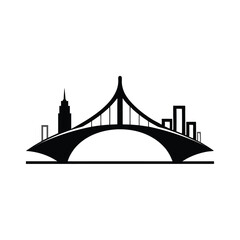 Cityscape illustration of an iconic golden gate suspension bridge over the bay with architectural details under a clear sky