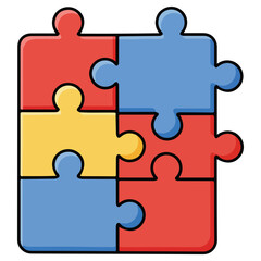 Fototapeta premium Four colorful jigsaw puzzle pieces fitting together. Represents solutions, teamwork, strategy, and problem-solving. Ideal for business collaboration, education, and team building concepts.