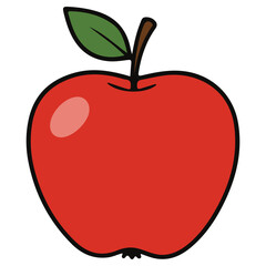 A simple cartoon illustration of a fresh, shiny red apple with a green leaf. Represents healthy eating, education, and nature. Ideal for grocery stores, schools, or wellness blogs.