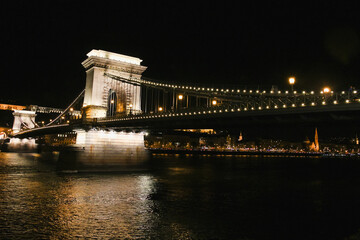 Danube embankment at the evening and night. Autumn in Budapest. Old architecture. High resolution...