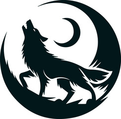Silhouette of a Wolf Howling at the Moon in a Circle