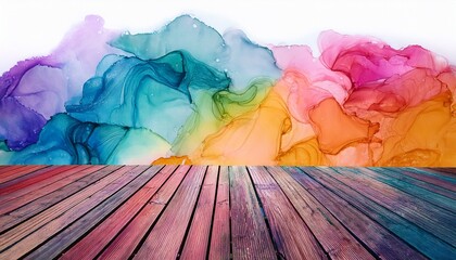 colorful wooden platform background alcohol ink art