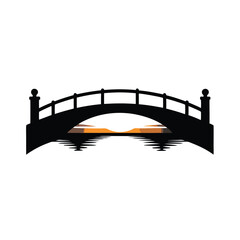 City silhouette vector illustration: urban skyline with a bridge, buildings, and industrial architecture