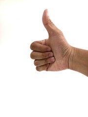 Thumbs up gesture on white background