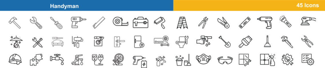 Handyman services repair tools icons set