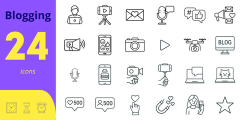 Blogging icons showcasing various digital tools and media formats  