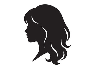 woman hairstyle logo silhouette vector illustration, hair salon logo icon vector silhouette, beauty long hair woman logo silhouette, beauty woman long hair silhouette on white background
