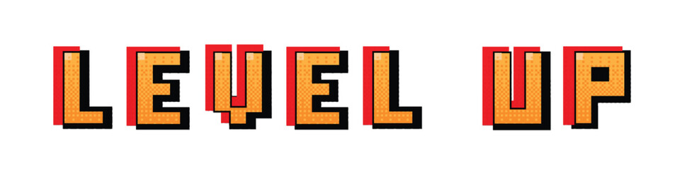 LEVEL UP.pixel art .8 bit game.retro game. for game assets in vector illustrations.