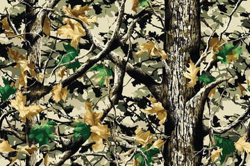 Real tree vector camouflage pattern. Hunting camouflage background. Seamless pattern. Digital camouflage. Woodland camo. 