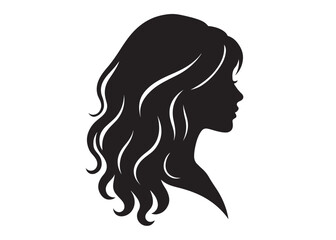 woman hairstyle logo silhouette vector illustration, hair salon logo icon vector silhouette, beauty long hair woman logo silhouette, beauty woman long hair silhouette on white background