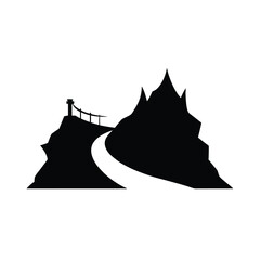 Winter holiday card with a vector silhouette of a castle and snowy mountains, featuring a festive Christmas tree illustration under a star