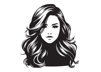 woman hairstyle logo silhouette vector illustration, hair salon logo icon vector silhouette, beauty long hair woman logo silhouette, beauty woman long hair silhouette on white background