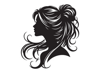 woman hairstyle logo silhouette vector illustration, hair salon logo icon vector silhouette, beauty long hair woman logo silhouette, beauty woman long hair silhouette on white background