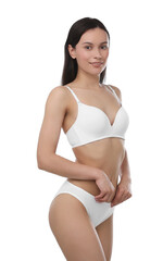 Fototapeta premium Beautiful woman with perfect slim body on white background