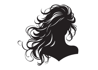 woman hairstyle logo silhouette vector illustration, hair salon logo icon vector silhouette, beauty long hair woman logo silhouette, beauty woman long hair silhouette on white background