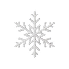 Decorative white snowflake design on a plain background  