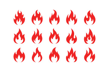 Red Fire Flame Vector Icons Set Graphic Design Collection