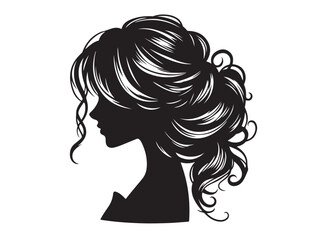 woman hairstyle logo silhouette vector illustration, hair salon logo icon vector silhouette, beauty long hair woman logo silhouette, beauty woman long hair silhouette on white background