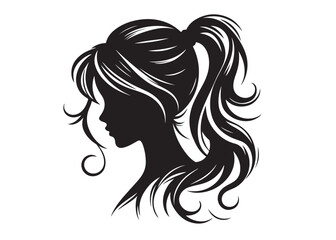 woman hairstyle logo silhouette vector illustration, hair salon logo icon vector silhouette, beauty long hair woman logo silhouette, beauty woman long hair silhouette on white background