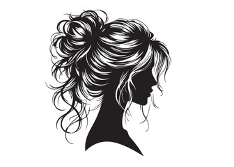 woman hairstyle logo silhouette vector illustration, hair salon logo icon vector silhouette, beauty long hair woman logo silhouette, beauty woman long hair silhouette on white background