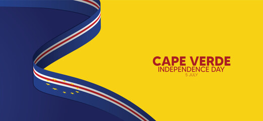 Cape Verde flag ribbon Independence Day 5 July vector poster