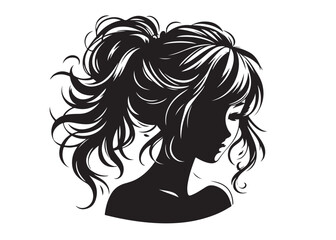 woman hairstyle logo silhouette vector illustration, hair salon logo icon vector silhouette, beauty long hair woman logo silhouette, beauty woman long hair silhouette on white background