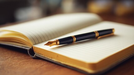 A notebook with a pen placed on top for creative writing ideas.