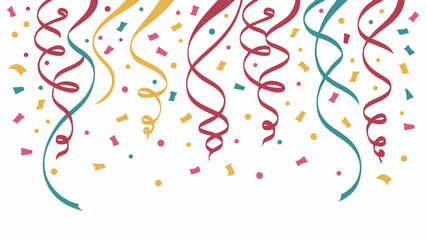 Colorful vector illustration of party streamers and confetti on a white background, perfect for a birthday celebration or holiday decoration