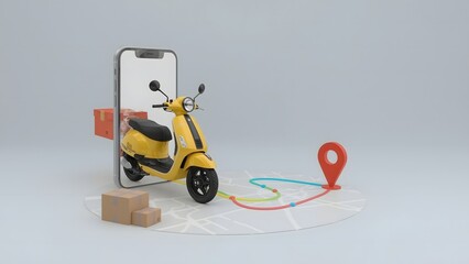 Fototapeta premium Modern Delivery Concept with Scooter Emerging from Smartphone