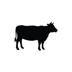 Silhouette of a standing cow in black on a white background. Minimalist vector style ideal for farming, agriculture, livestock, dairy product branding, or rural-themed graphic designs.