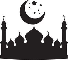 a Mosque with Crescent Moon and Stars