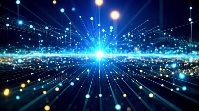 Microscopic smart dust sensor particles floating through a data rich environment, visualizing next gen nano tech IoT systems, and pervasive environmental monitoring, technology backgrounds