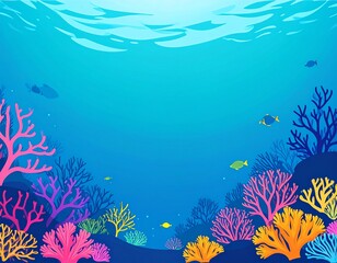 海の中にある珊瑚礁の風景のイラスト背景