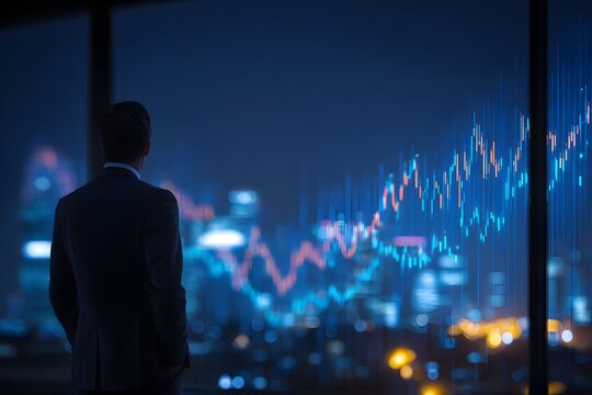 Businessman with graph growth trends.  Finance and investment concept