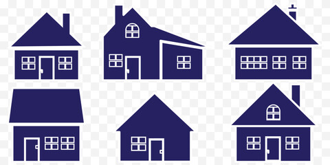 Collection home icons. House symbol. Set of real estate objects and houses black icons. Vector illustration. EPS 10