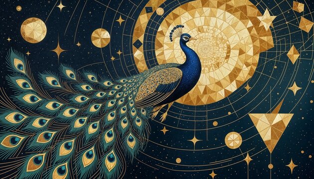 Celestial Peacock: Cosmic Elegance in Golden Geometry