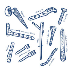 Orthopedic Bone Plates and Screws Vector Illustration