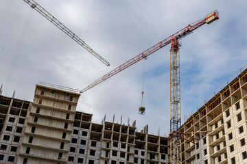 New building on the outskirts of St. Petersburg. Construction site in Murino.