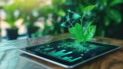 Digital report on tablet with sustainability theme stock photo --ar 16:9 --raw --v 6 Job ID: 37065974-eecd-4184-9efd-9eb11be997bf