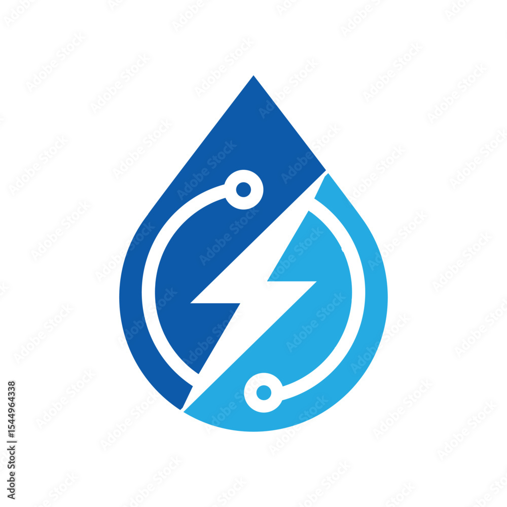 Poster the image shows a flat logo design of a water drop shape with a flash icon in it and a circular node
