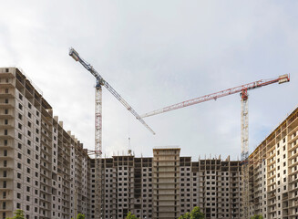 New building on the outskirts of St. Petersburg. Construction site in Murino.