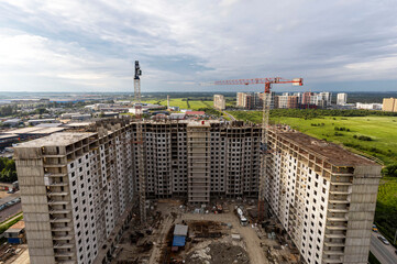 New building on the outskirts of St. Petersburg. Construction site in Murino.