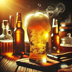 Freshly Brewed Beer Golden brown clouds swirl from